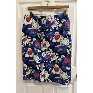 Talbots Size 14 Skirt Blue Red White Floral Back Zip Lined Preowned